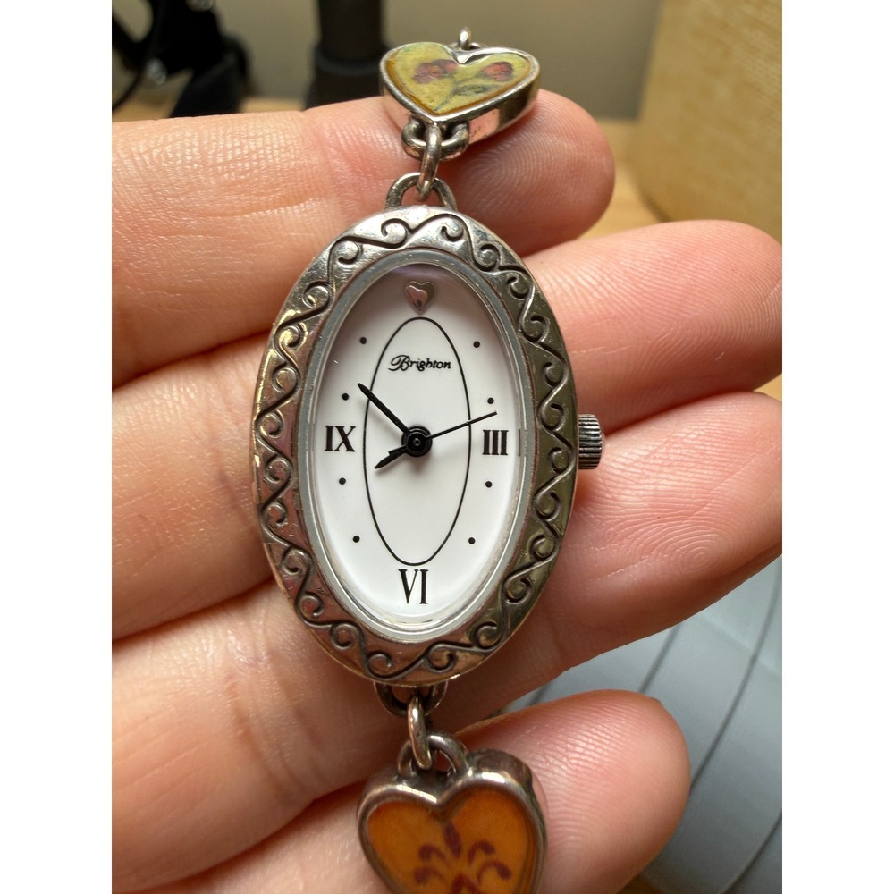Brighton Silver Floral Heart Link Bracelet Watch Piccadilly Needs Batteries